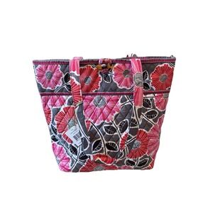 NWT Vera Bradley Cherry Blossoms Multi Quilted Commuter Tote Gray Pink Red